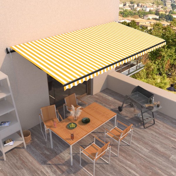 Toldo retráctil automático amarillo y blanco 600x350 cm D