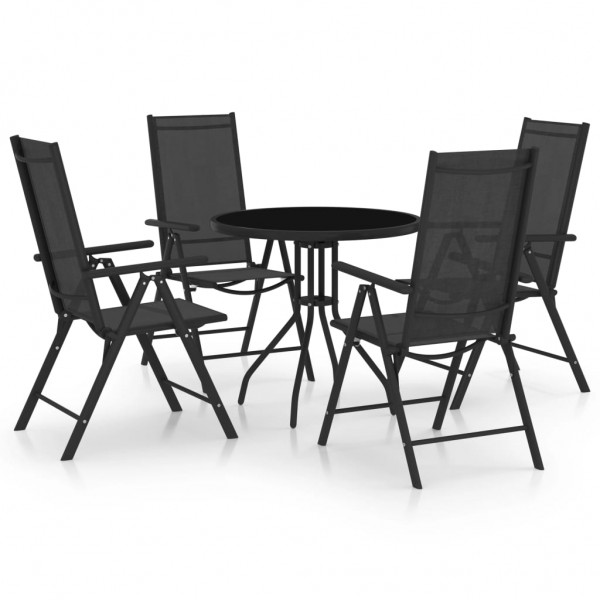Set de comedor para jardín 5 piezas aluminio y textilene negro D