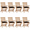 Cadeiras de jardim c/ almofadões pretos 8 pcs teca maciça 1