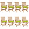 Cadeiras jardim c/ almofadões verde brilhante 8 pcs teca maciça 1