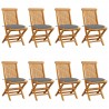 Cadeiras de jardim c/ almofadões cinzentos 8 pcs teca maciça 1