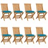 Sillas de jardín 8 uds madera maciza de teca cojines azul claro 1