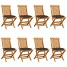 Cadeiras de jardim c/ almofadões cinza-acast. 8 pcs teca maciça 1