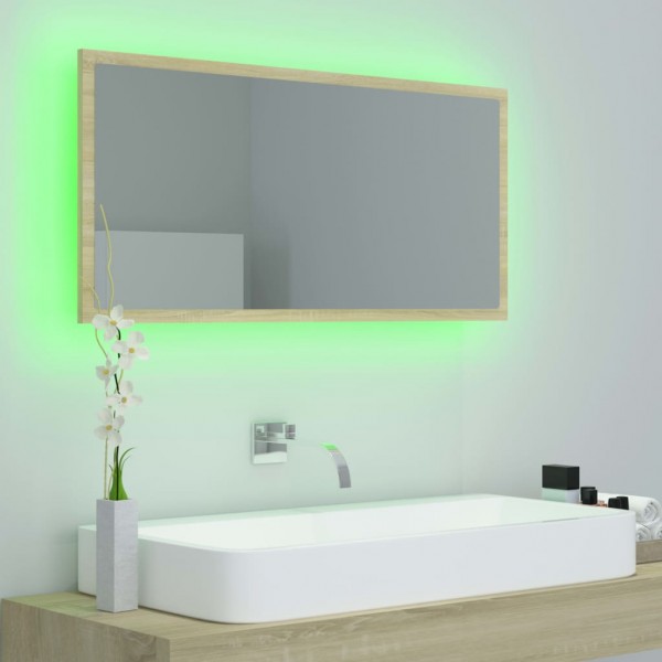 Espejo de baño LED acrílico color roble Sonoma 90x8.5x37 cm M 3