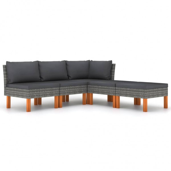 5 pcs conjunto lounge de jardim c/ almofadões vime PE cinzento D