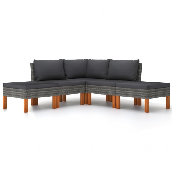 5 pcs conjunto lounge de jardim c/ almofadões vime PE cinzento M 3