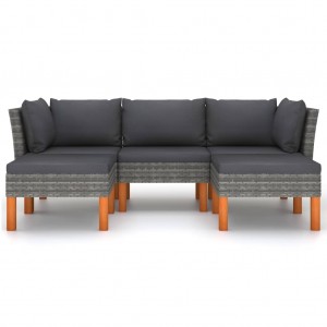 Set de muebles de jardín 5 pzas y cojines ratán sintético gris H