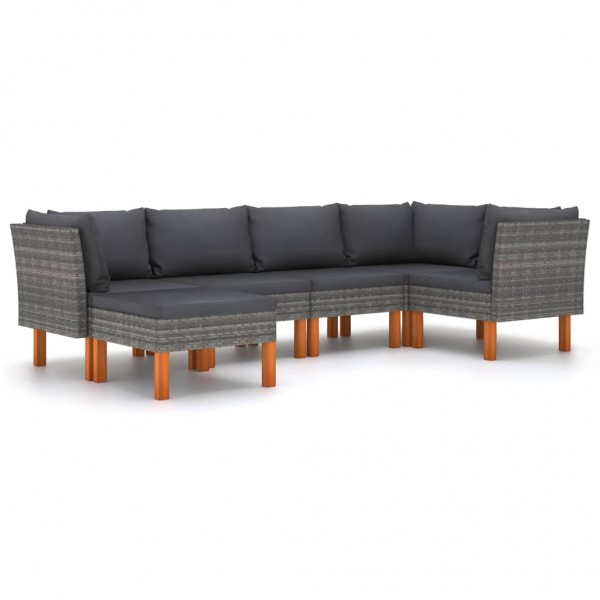 Set de muebles de jardín 6 pzas y cojines ratán sintético gris D