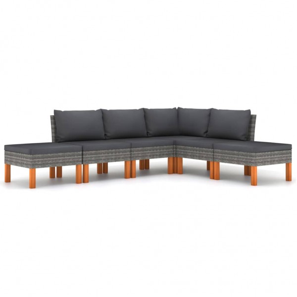 Set de muebles de jardín 8 pzas y cojines ratán sintético gris D