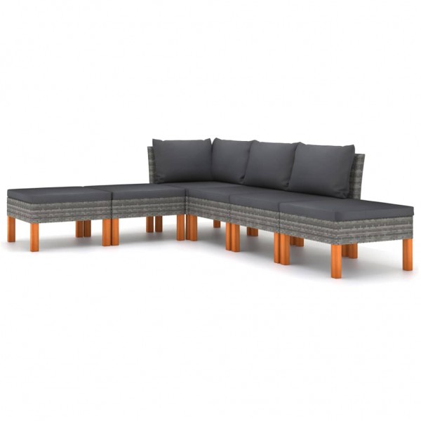 Set de muebles de jardín 6 pzas y cojines ratán sintético gris D