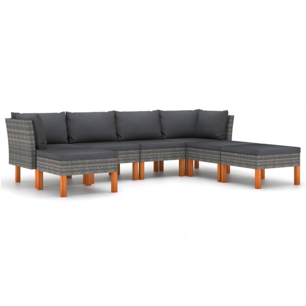 Set de muebles de jardín 7 pzas y cojines ratán sintético gris D