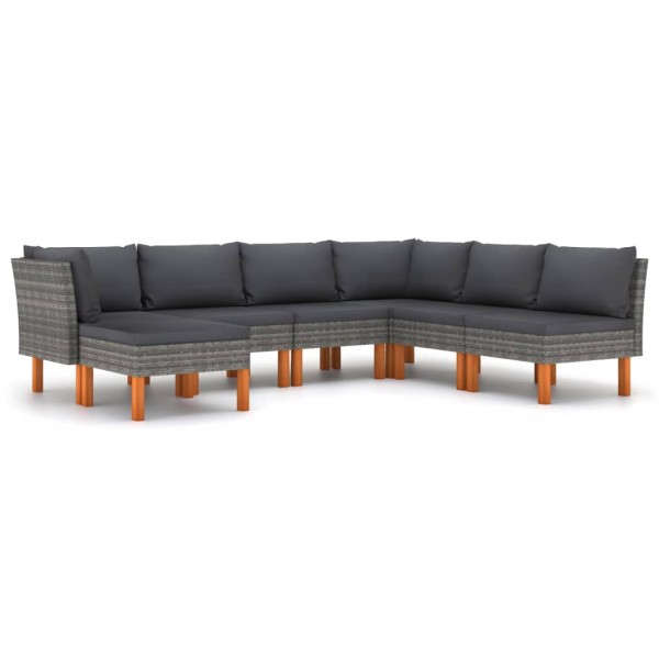 Set de muebles de jardín 7 pzas y cojines ratán sintético gris D