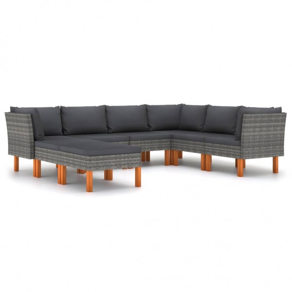 8 pcs conjunto lounge de jardim c/ almofadões vime PE cinzento D