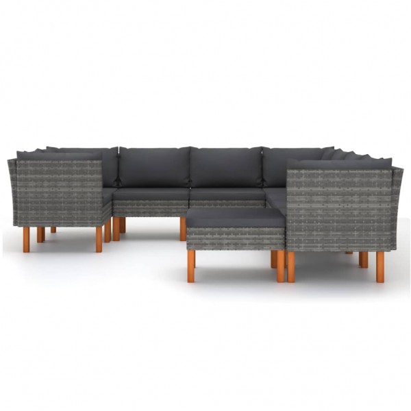 Set de muebles de jardín 9 pzas y cojines ratán sintético gris M 2