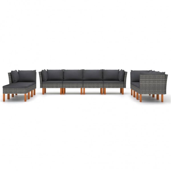10 pcs conjunto lounge de jardim c/ almofadões vime PE cinzento M 2