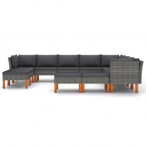 12 pcs conjunto lounge de jardim c/ almofadões vime PE cinzento H