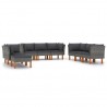 9 pcs conjunto lounge de jardim c/ almofadões vime PE cinzento 1