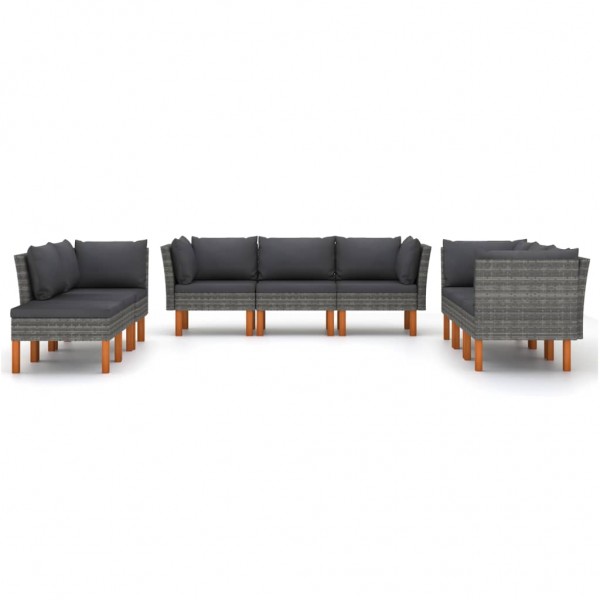 Set de muebles de jardín 9 pzas y cojines ratán sintético gris M 2