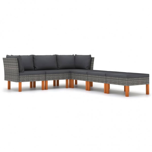 6 pcs conjunto lounge de jardim c/ almofadões vime PE cinzento D