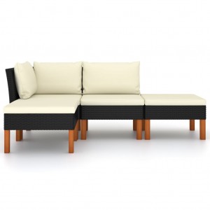 4 pcs conjunto lounge de jardim c/ almofadões vime PE preto H