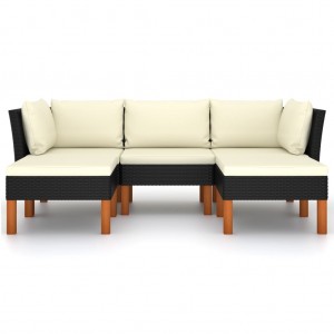5 pcs conjunto lounge de jardim c/ almofadões vime PE preto H