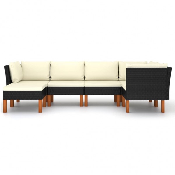 Set de muebles de jardín 6 pzas y cojines ratán sintético negro M 2