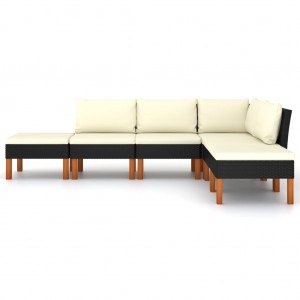 Set de muebles de jardín 6 pzas y cojines ratán sintético negro H
