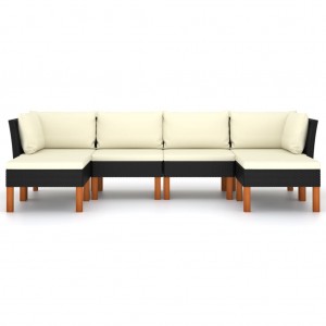 6 pcs conjunto lounge de jardim c/ almofadões vime PE preto H