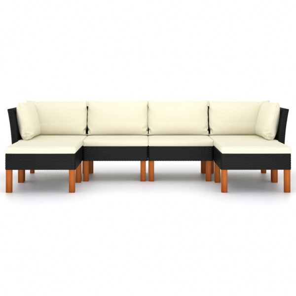 6 pcs conjunto lounge de jardim c/ almofadões vime PE preto M 2