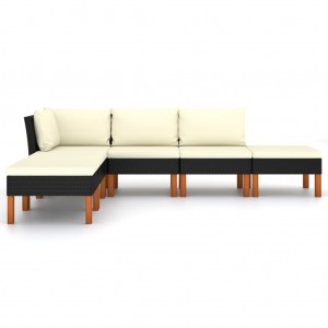6 pcs conjunto lounge de jardim c/ almofadões vime PE preto H