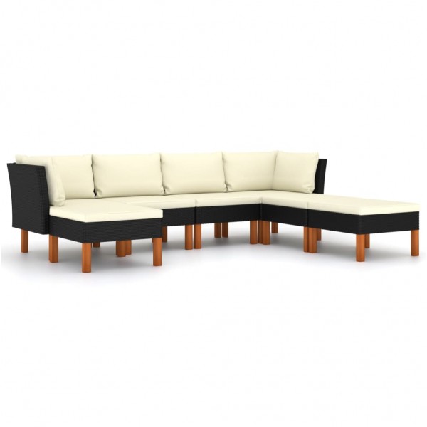 7 pcs conjunto lounge de jardim c/ almofadões vime PE preto D