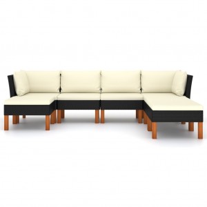 7 pcs conjunto lounge de jardim c/ almofadões vime PE preto H
