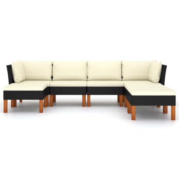 7 pcs conjunto lounge de jardim c/ almofadões vime PE preto M 2