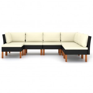 7 pcs conjunto lounge de jardim c/ almofadões vime PE preto H