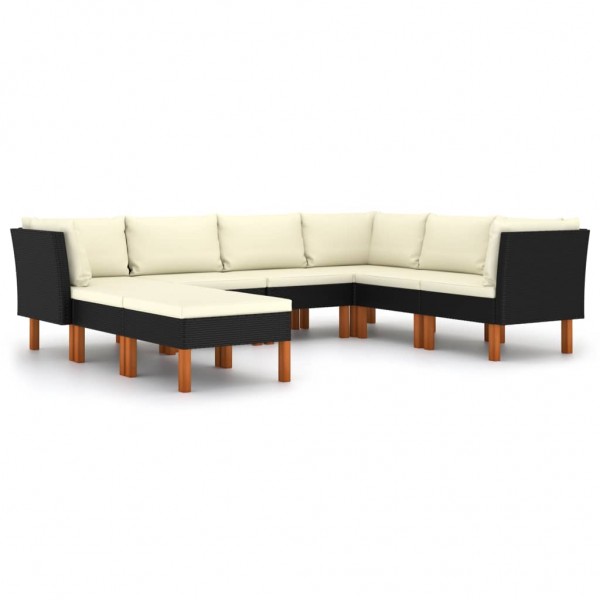 8 pcs conjunto lounge de jardim c/ almofadões vime PE preto D