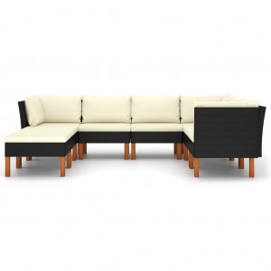 8 pcs conjunto lounge de jardim c/ almofadões vime PE preto H
