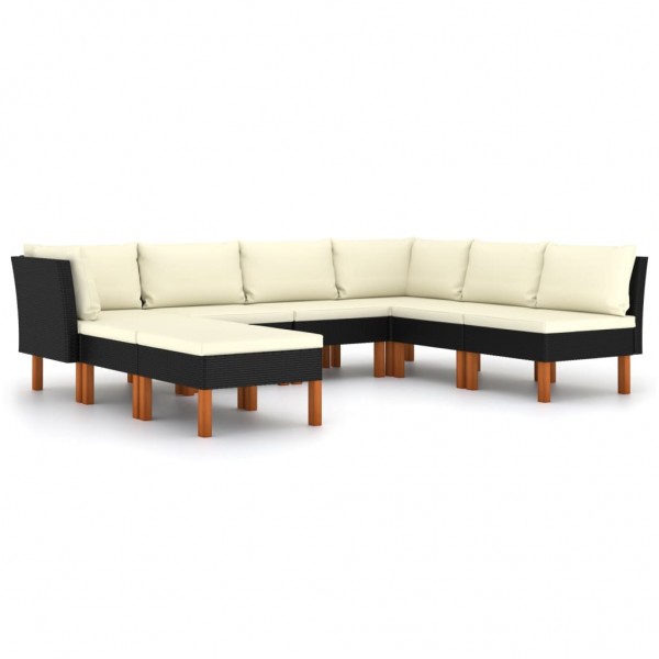 8 pcs conjunto lounge de jardim c/ almofadões vime PE preto D