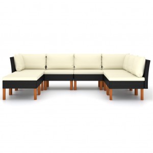 8 pcs conjunto lounge de jardim c/ almofadões vime PE preto H
