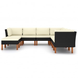 9 pcs conjunto lounge de jardim c/ almofadões vime PE preto H
