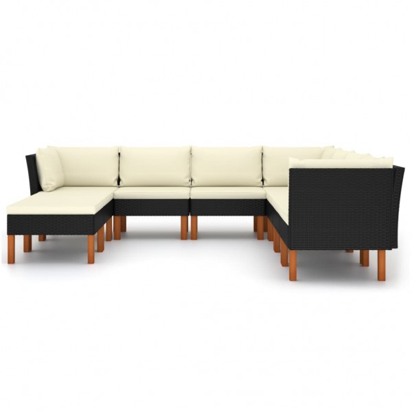 Set de muebles de jardín 9 pzas y cojines ratán sintético negro M 2