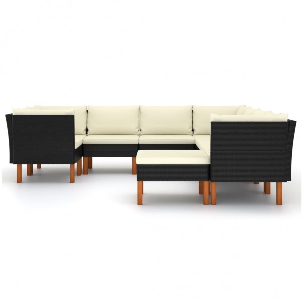 Set de muebles de jardín 9 pzas y cojines ratán sintético negro M 2