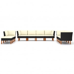 Set de muebles de jardín 10 pzas cojines ratán sintético negro H
