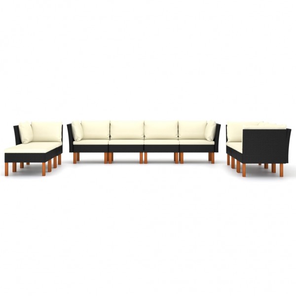 Set de muebles de jardín 10 pzas cojines ratán sintético negro M 2