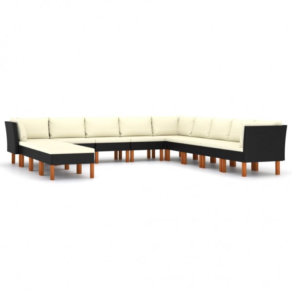 12 pcs conjunto lounge de jardim c/ almofadões vime PE preto D