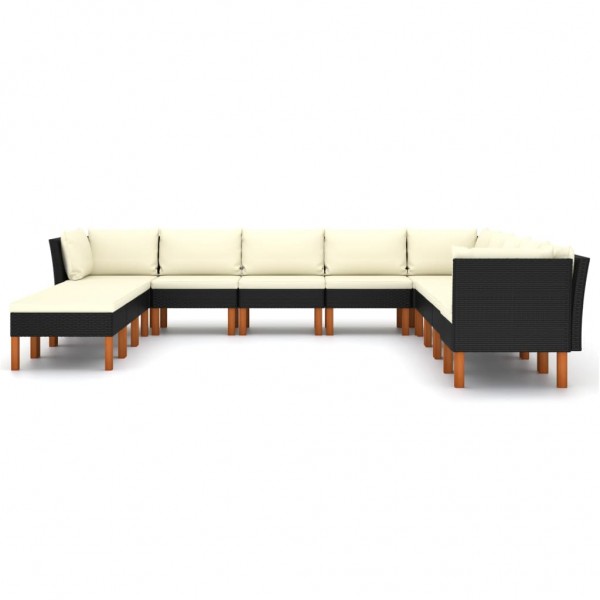 12 pcs conjunto lounge de jardim c/ almofadões vime PE preto M 2