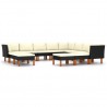 12 pcs conjunto lounge de jardim c/ almofadões vime PE preto 1