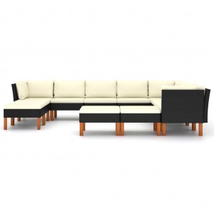 12 pcs conjunto lounge de jardim c/ almofadões vime PE preto H