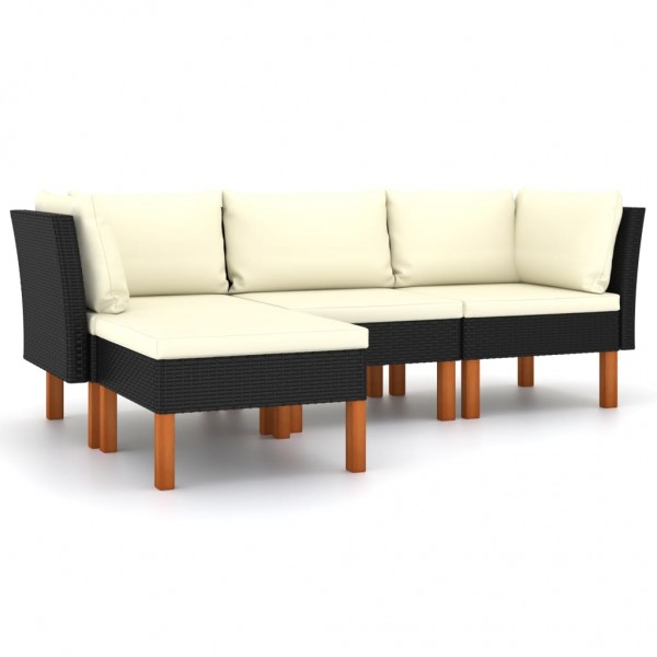 4 pcs conjunto lounge de jardim c/ almofadões vime PE preto D