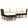 4 pcs conjunto lounge de jardim c/ almofadões vime PE preto 1