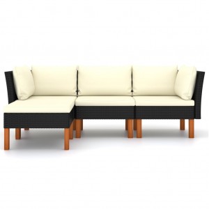 4 pcs conjunto lounge de jardim c/ almofadões vime PE preto H